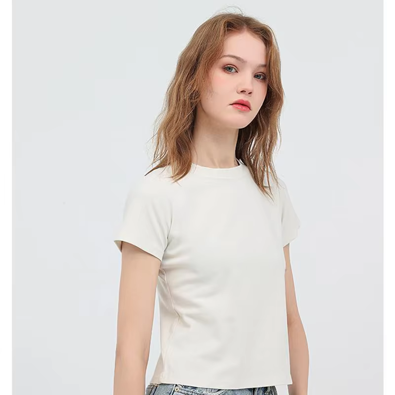 Femmes bricolage LOGO personnalisé 240GSM couleur unie mince lavé T-Shirt doux coton