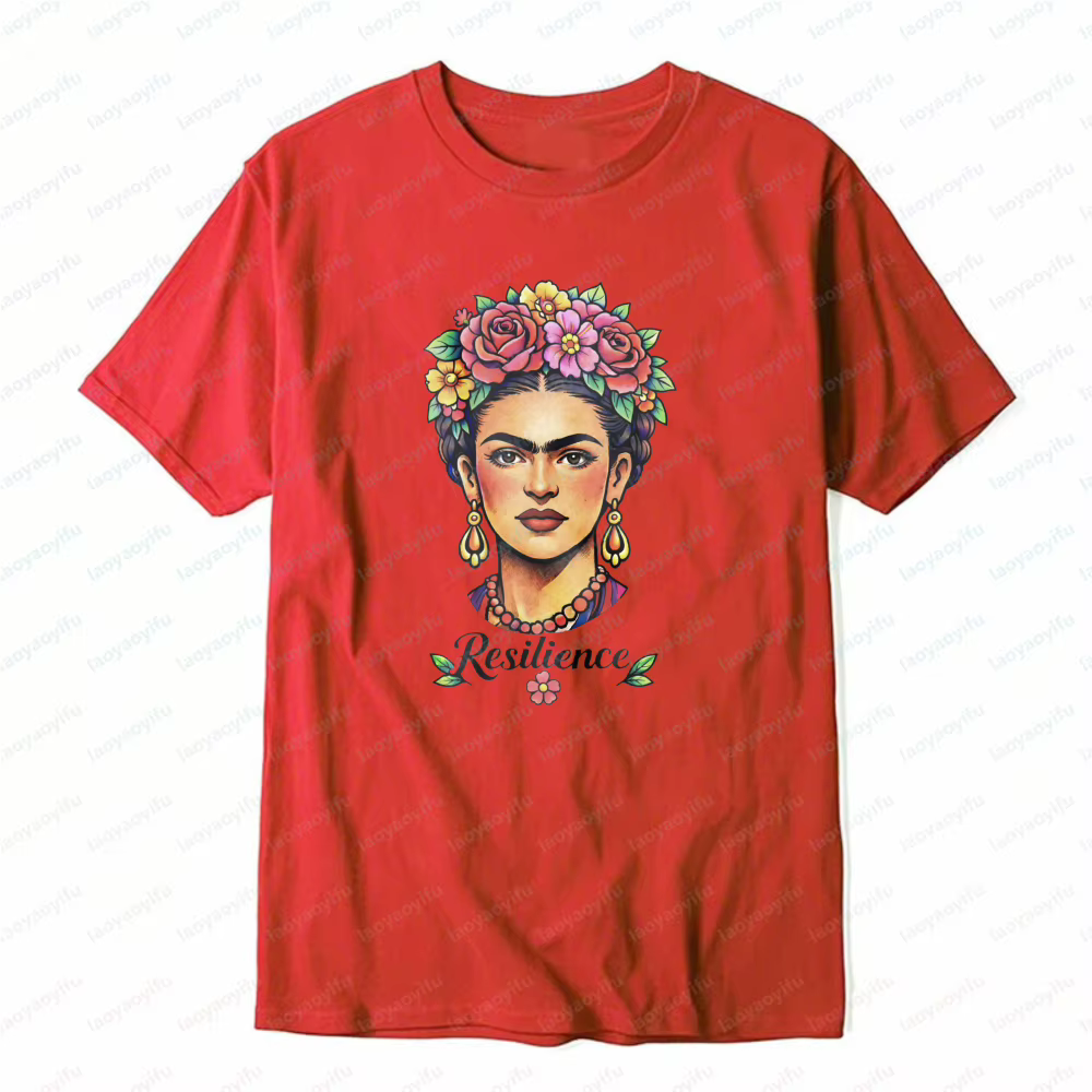 T-shirt graphique vintage Frida Kahlo avec motif floral sur la tête