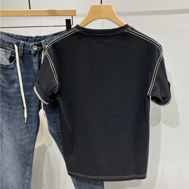 T-shirt à col rond brodé pour hommes