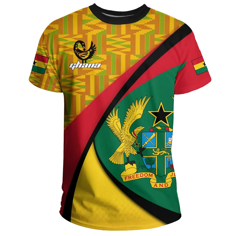 T-shirt africain ghanéen imprimé en 3D pour hommes