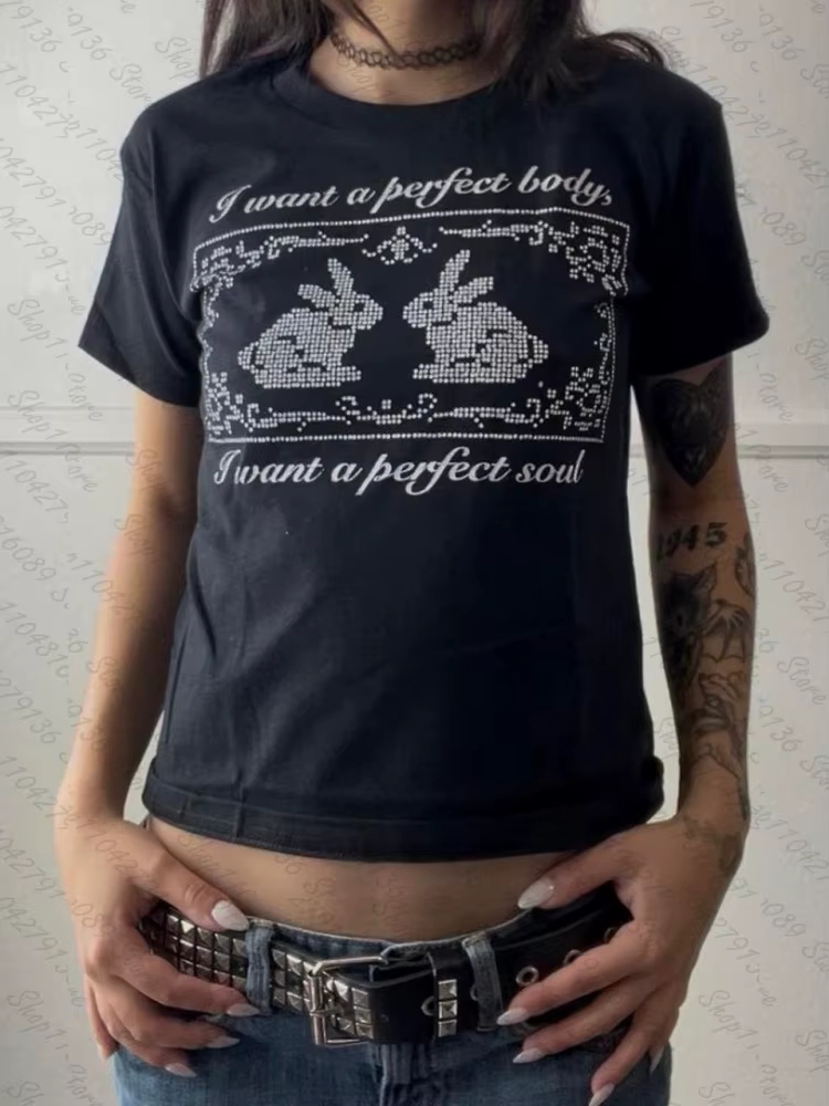T-shirts imprimés lettres style punk pour femmes