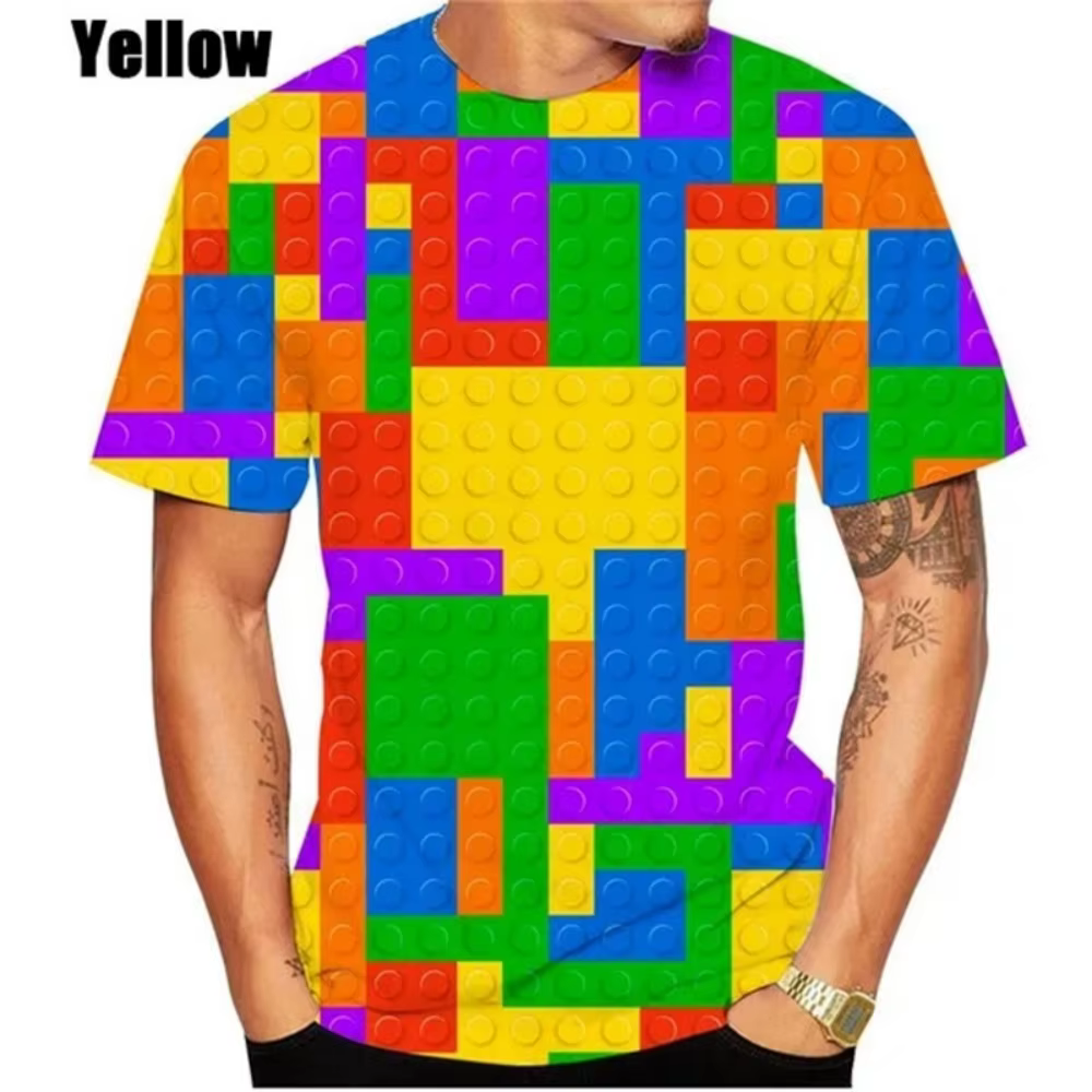 Nouveau T-Shirt blocs de construction imprimé hommes vêtements à manches courtes