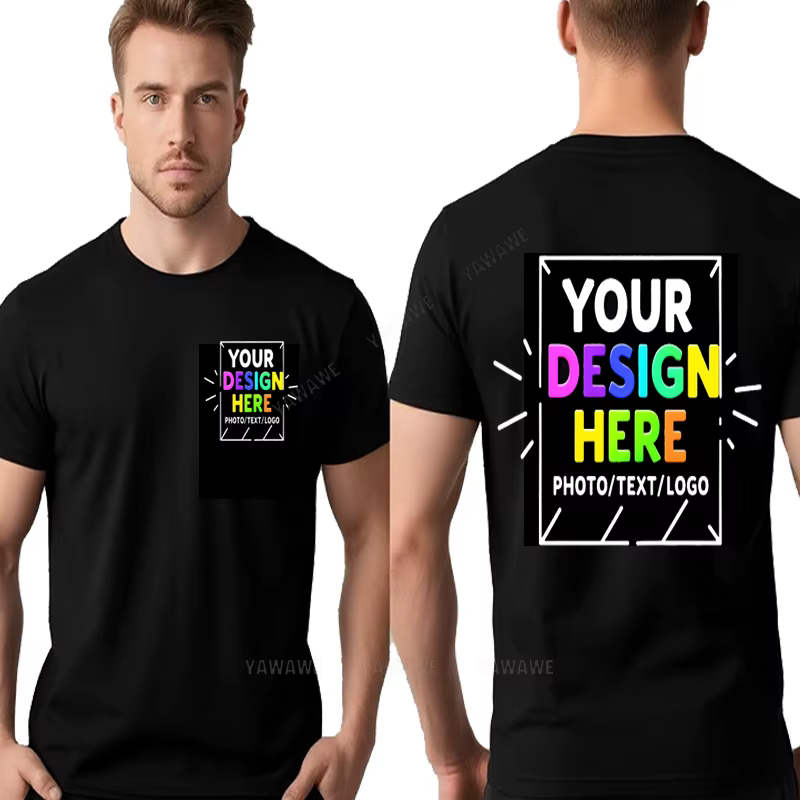 T-Shirt homme personnalisé votre propre texte ici noir coton haut col rond t-shirts mode d'été