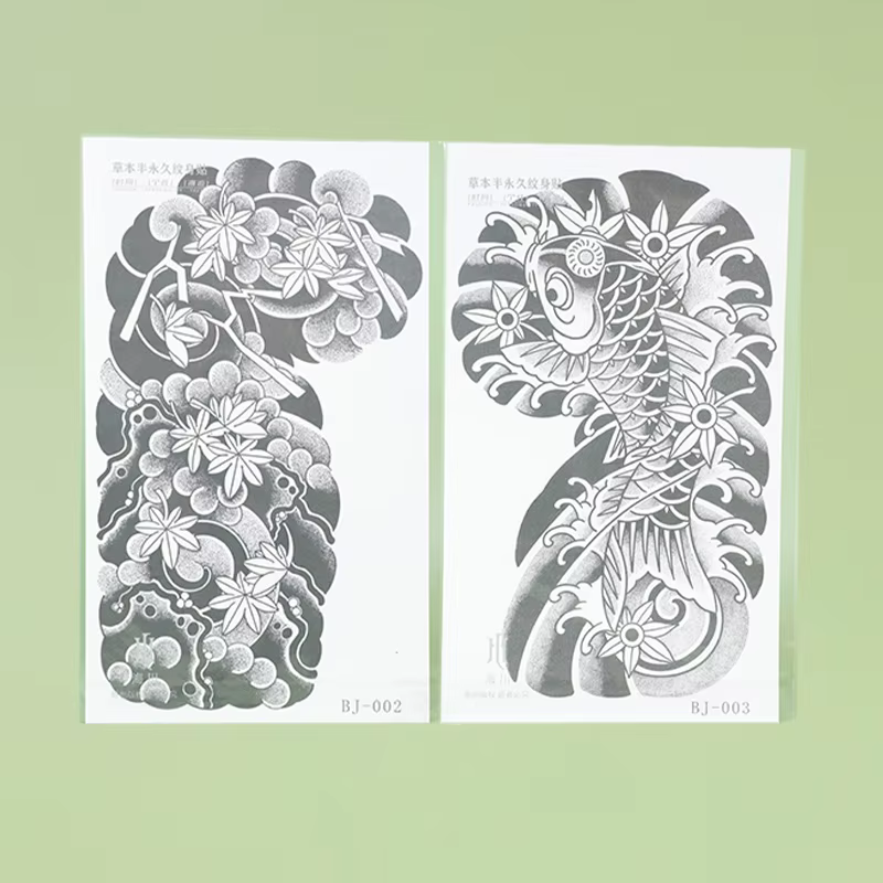 Autocollants de tatouage temporaire à base de plantes, style asiatique, demi-manches, imperméables et longue durée (1 à 2 semaines), adaptés pour les bras et les jambes.