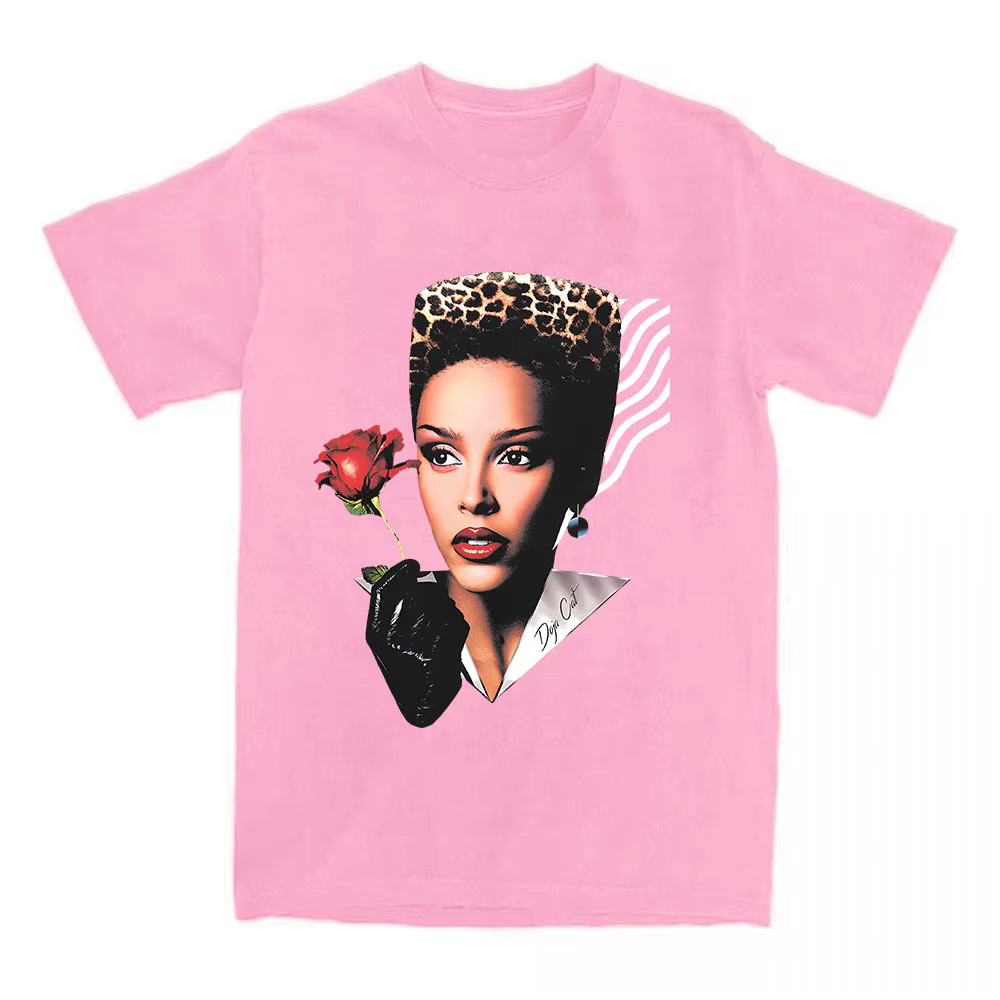 VIE GLAMOUR T-SHIRT Doja chat chanteur impression t-shirts à manches courtes coton femme