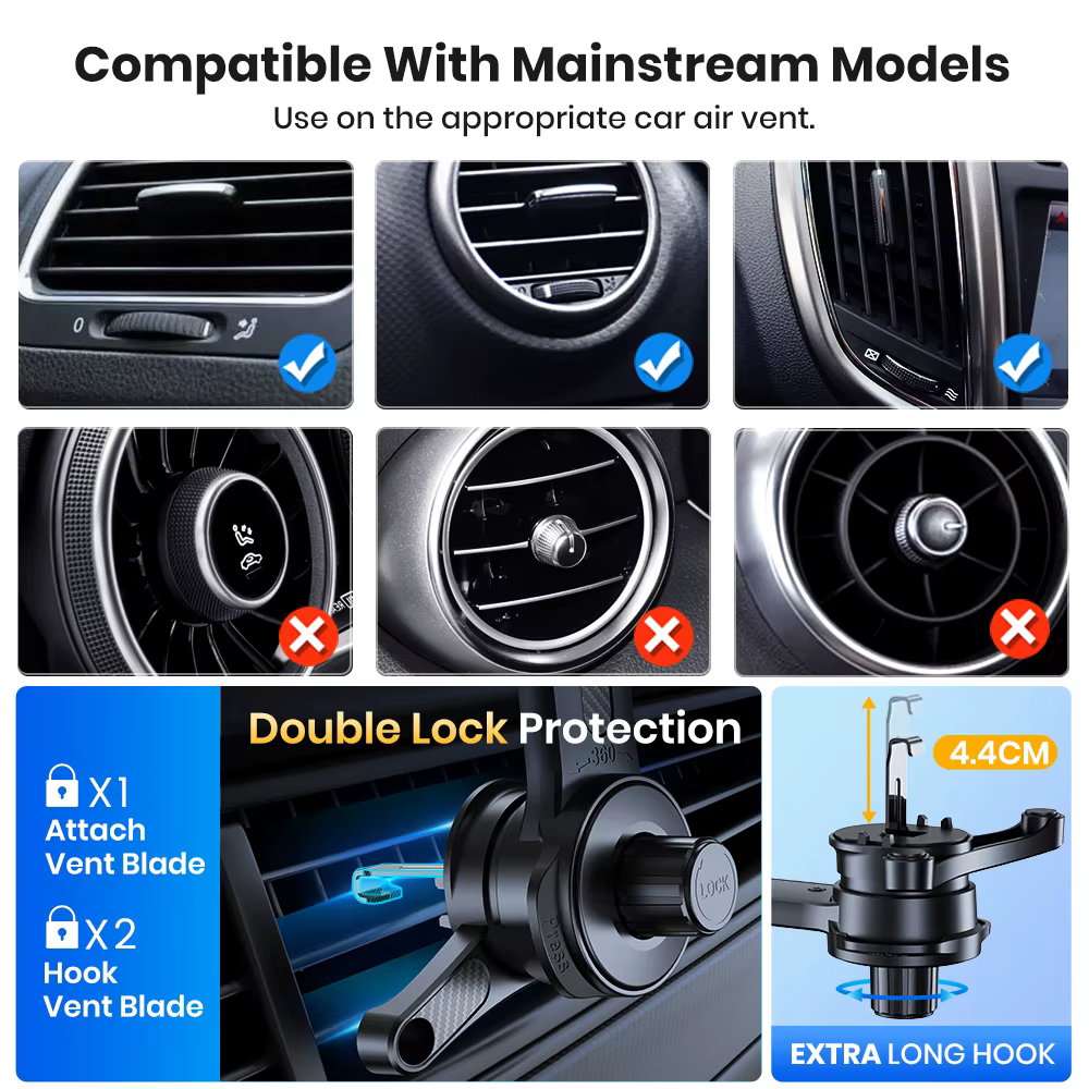 TOPK Premium ForMagsafe Support de téléphone de voiture, bras étendu Support Stable à 3 points, Support à crochet métallique à une seule main pour voiture