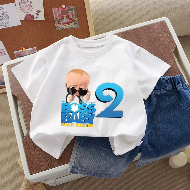 T-shirt mignon Baby Boss numéro 1-10, vêtements d'été à manches courtes pour garçons, vêtements d'anniversaire, vêtements décontractés de dessin animé pour l'extérieur, chemises Kawaii