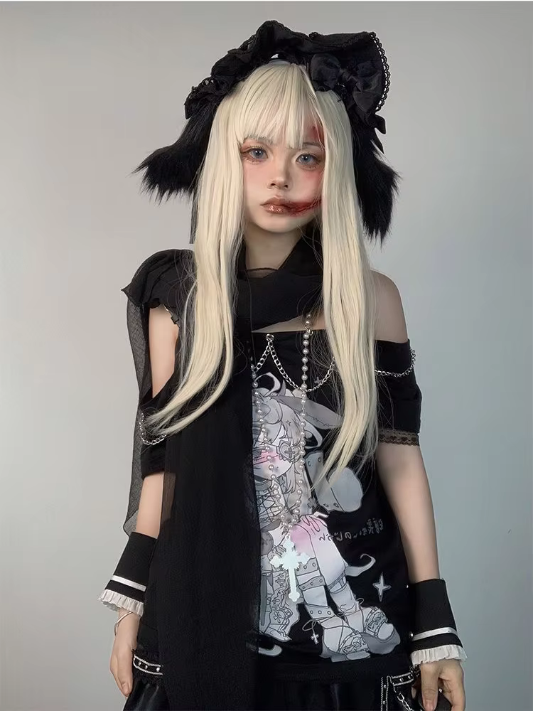 Économie College de dessins animés japonais pour femmes, T-shirt Harajuku Kawaii, Dégradé, Décontracté, Grunge, Esthétique, Off Initiated, Y-Summer, Y2k
