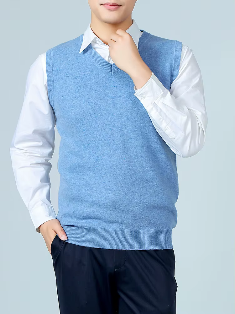 100% laine mérinos Pure hommes col en v gilet sans manches pull automne hiver épais décontracté mode tricoté