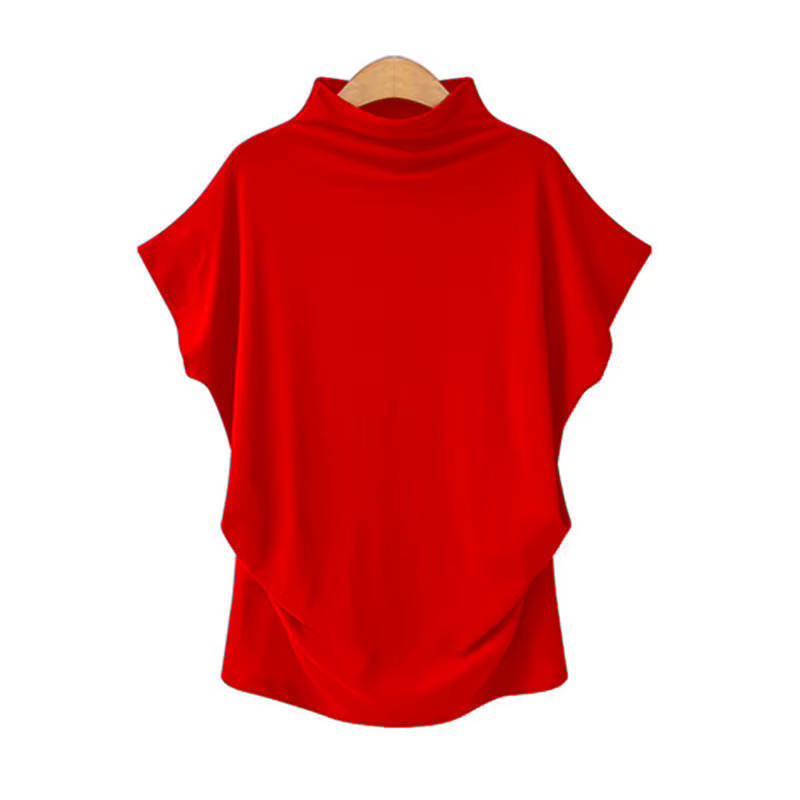 T-shirt à manches courtes et col haut pour femme