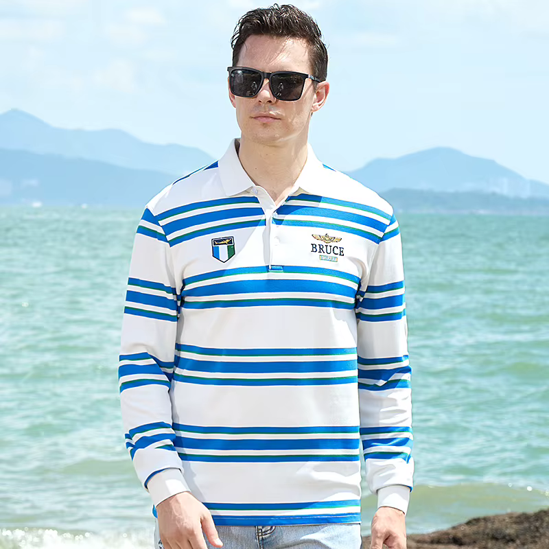 Polo rayé à manches longues pour hommes