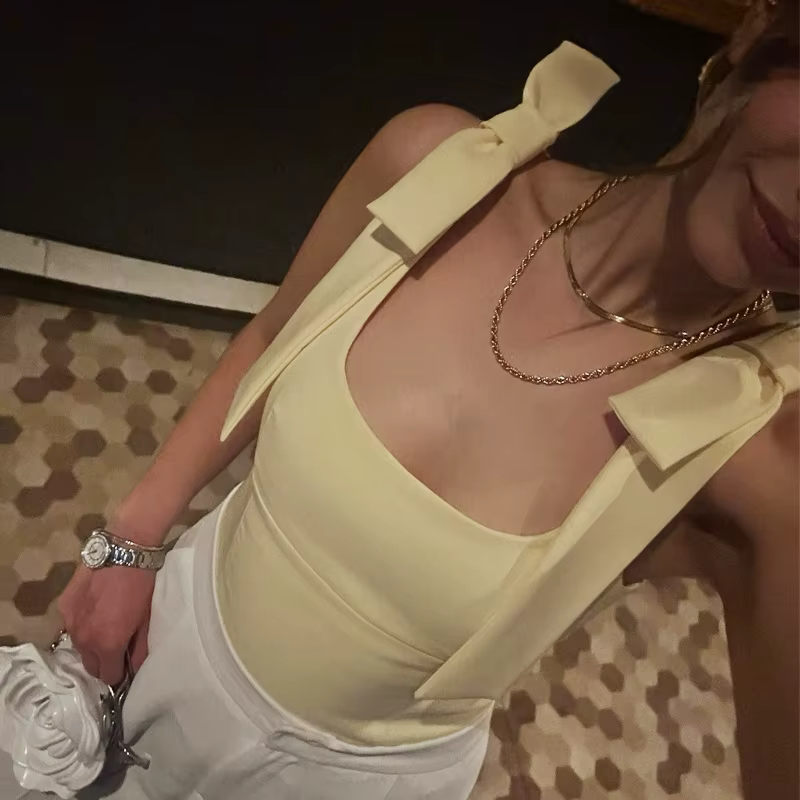 Arc jaune haut femmes sans manches débardeurs doux mignon
