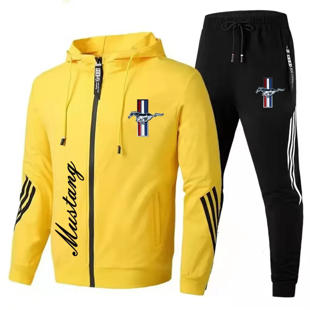 Logo Ford Mustang, pantalon blanc décontracté à capuche, veste à manches longues, veste de sport