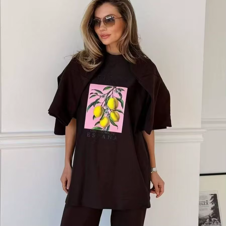 T-shirts imprimés fruits citron 100% coton femmes hauts graphiques vintage esthétique botanique streetwear t-shirts cottagecore surdimensionné