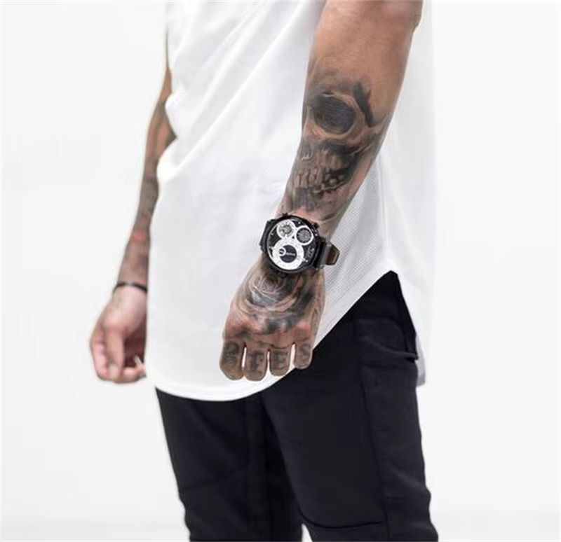 Hommes Muscle t-shirt Gym musculation Fitness t-shirts hauts coton Patchwork maille coupe ajustée