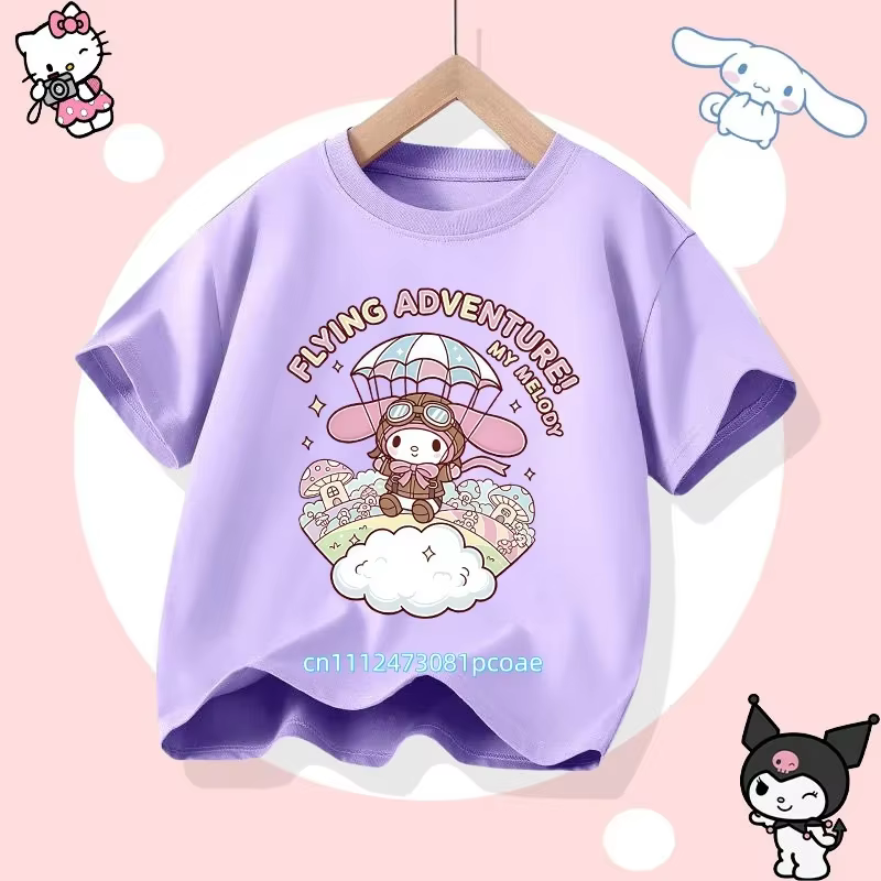 Nouveau T-shirt décontracté pour filles en pur coton à manches courtes Kuromi 2026, collection été, avec imprimés de dessins animés de la série Sanrio
