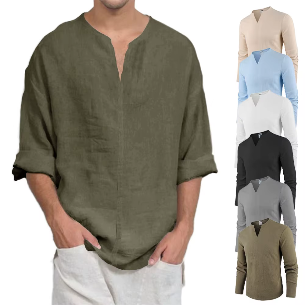 T-shirt à manches longues et col en v pour hommes