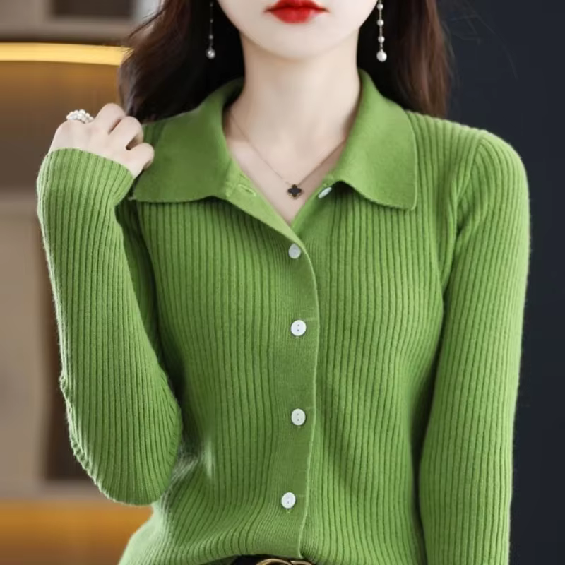 Polo rouge hiver bouton hauts en tricot pour femme Cardigan rose pull