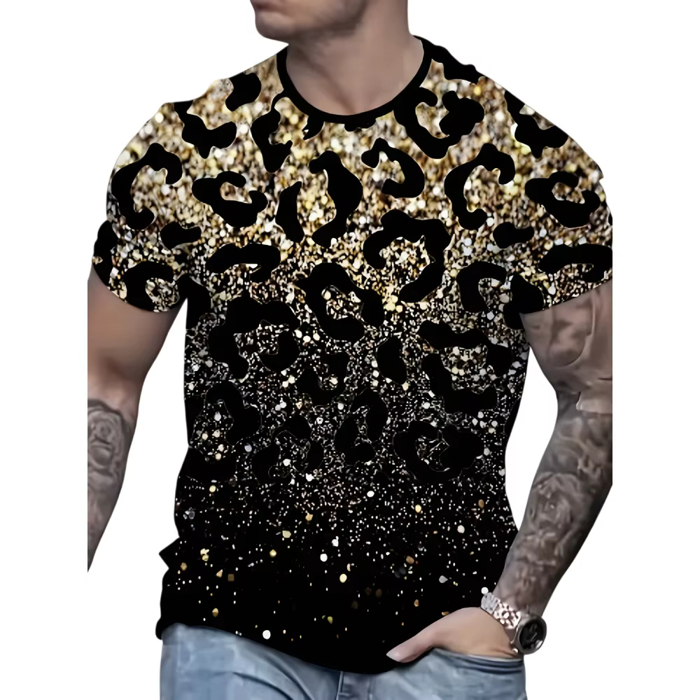 T-shirt pour hommes avec imprimé léopard diversifié et motifs innovants imprimés en 3D pour la mode de rue d'été