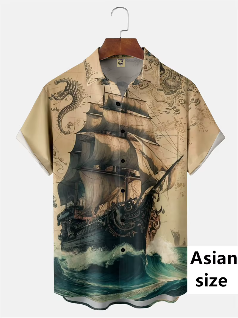 Chemise à manches courtes pour hommes Vintage aventure nautique impression 3D mode d'été plage vêtements quotidiens rétro Harajuku Camisas De Hombre