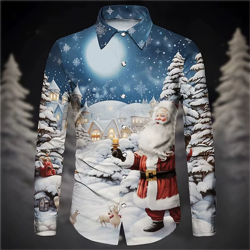 Chemise de noël imprimée père noël pour hommes