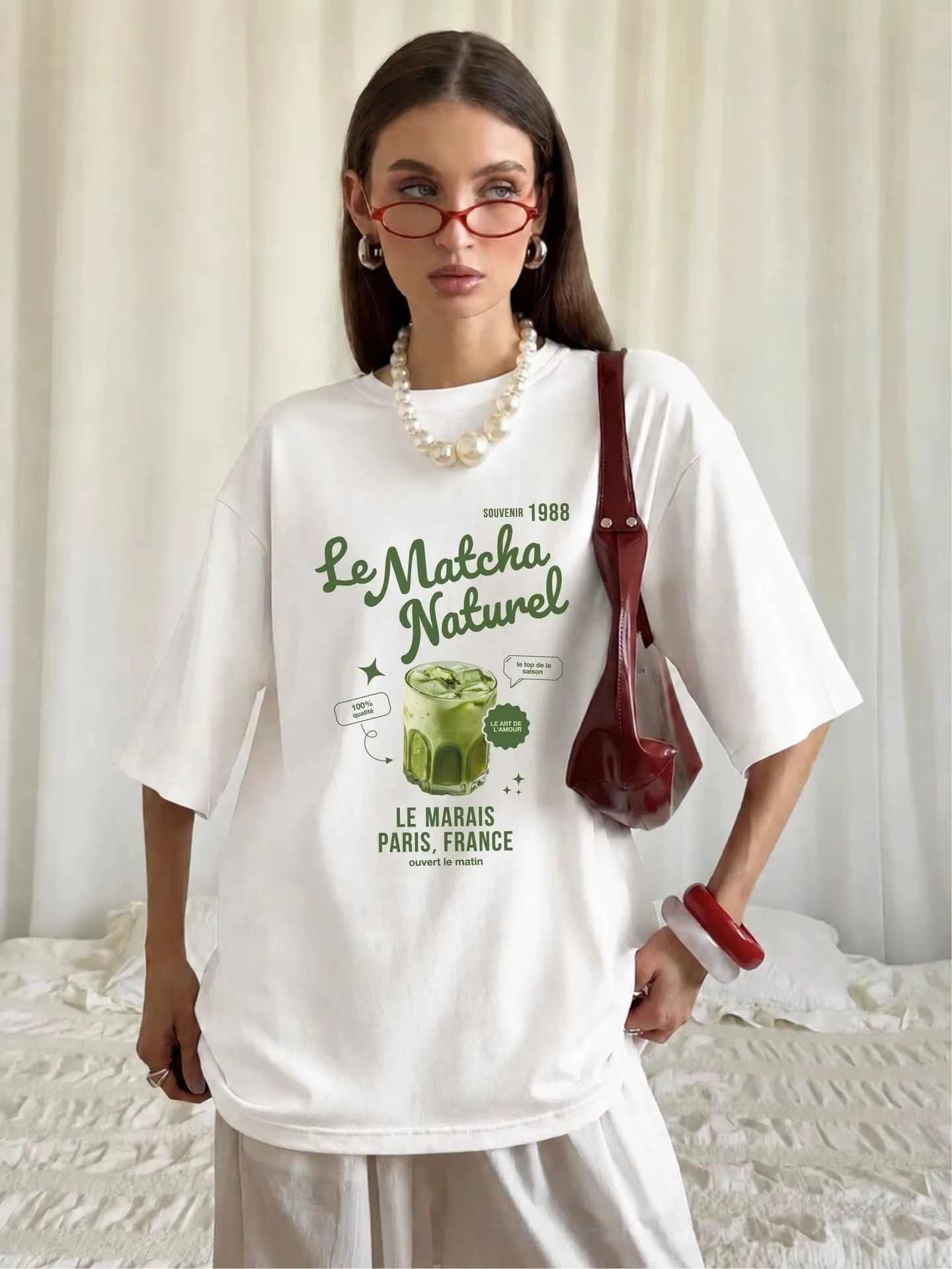 T-shirt oversize imprimé MATCHA pour femme