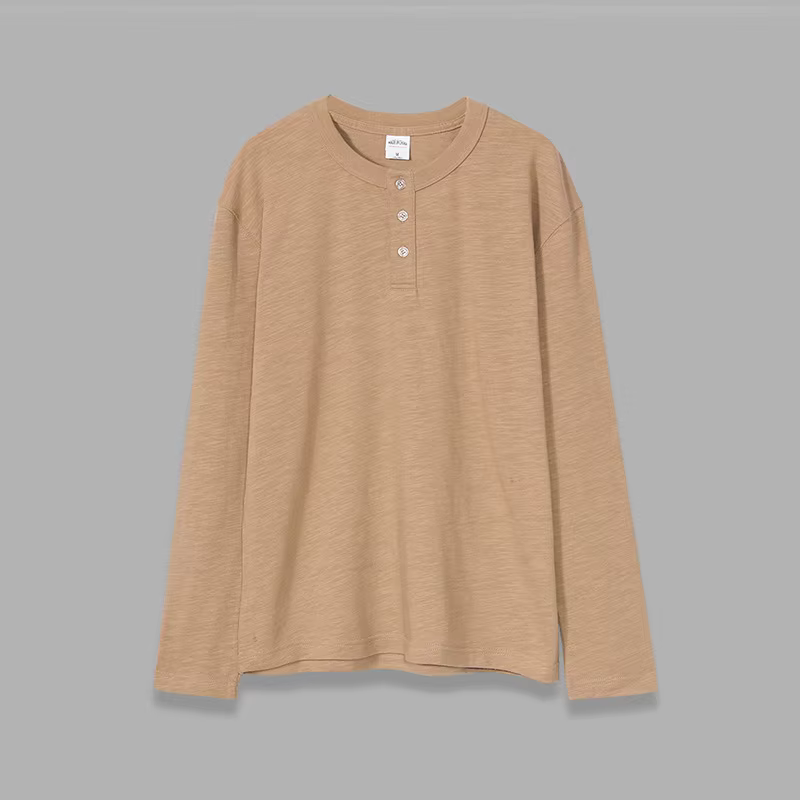 Amikaji-T-shirt à manches longues en coton de bambou lavé pour hommes