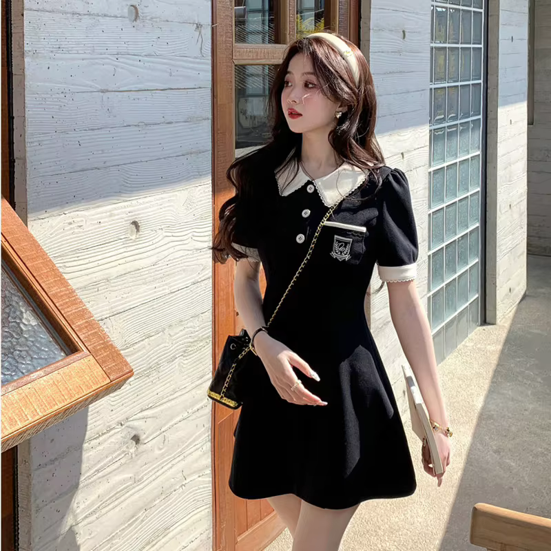 Ontrast olor omen's ress ummer-ollege wet manches courtes ini kirt pop