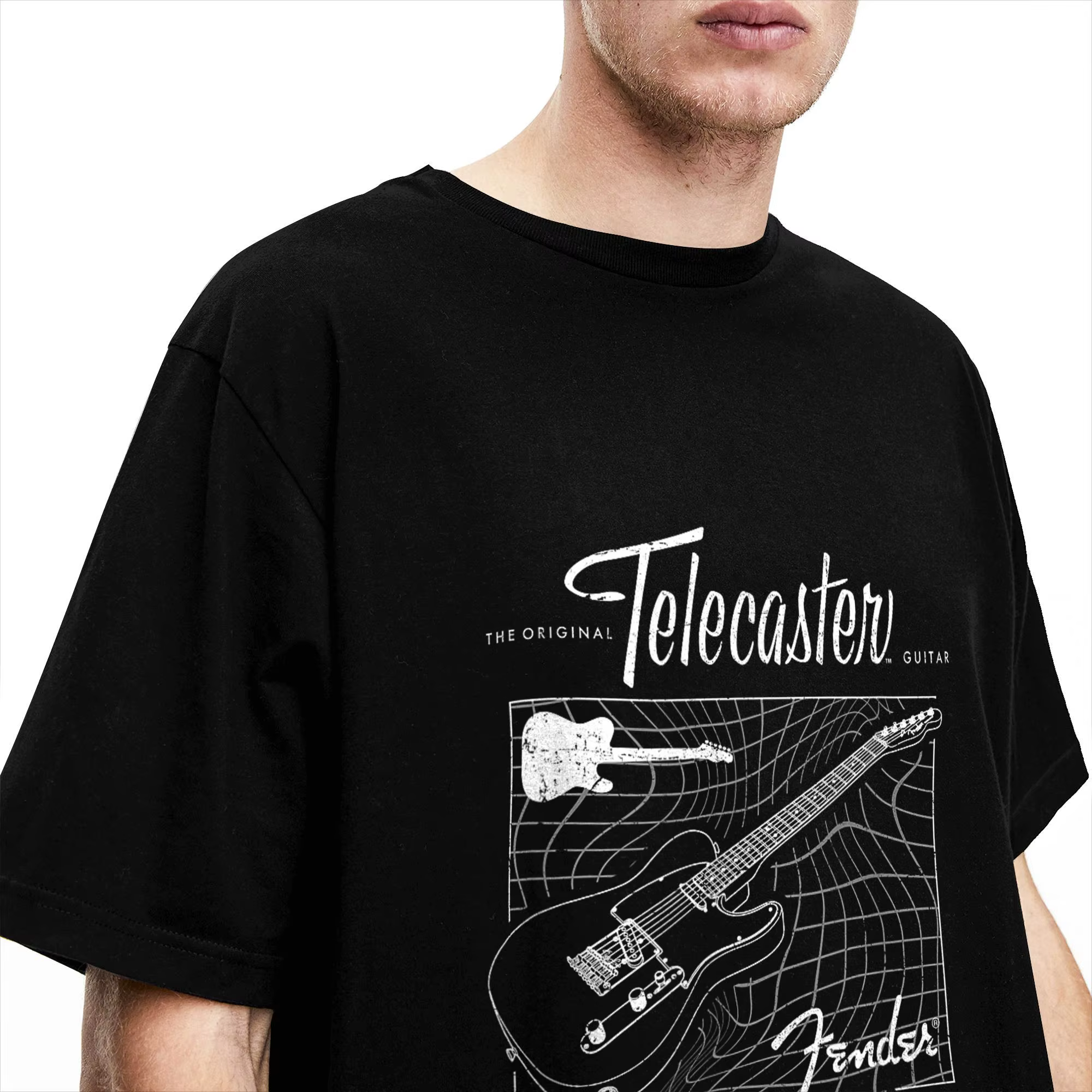 T-Shirt à manches courtes pour hommes, 100% coton, avec schéma de guitare Fender The Original Telecaster, vêtements