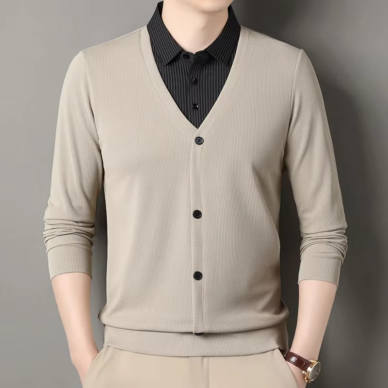 Nouveau Polo Homme 2026 Effet Deux Pièces – T-shirt Décontracté à Manches Longues et Col