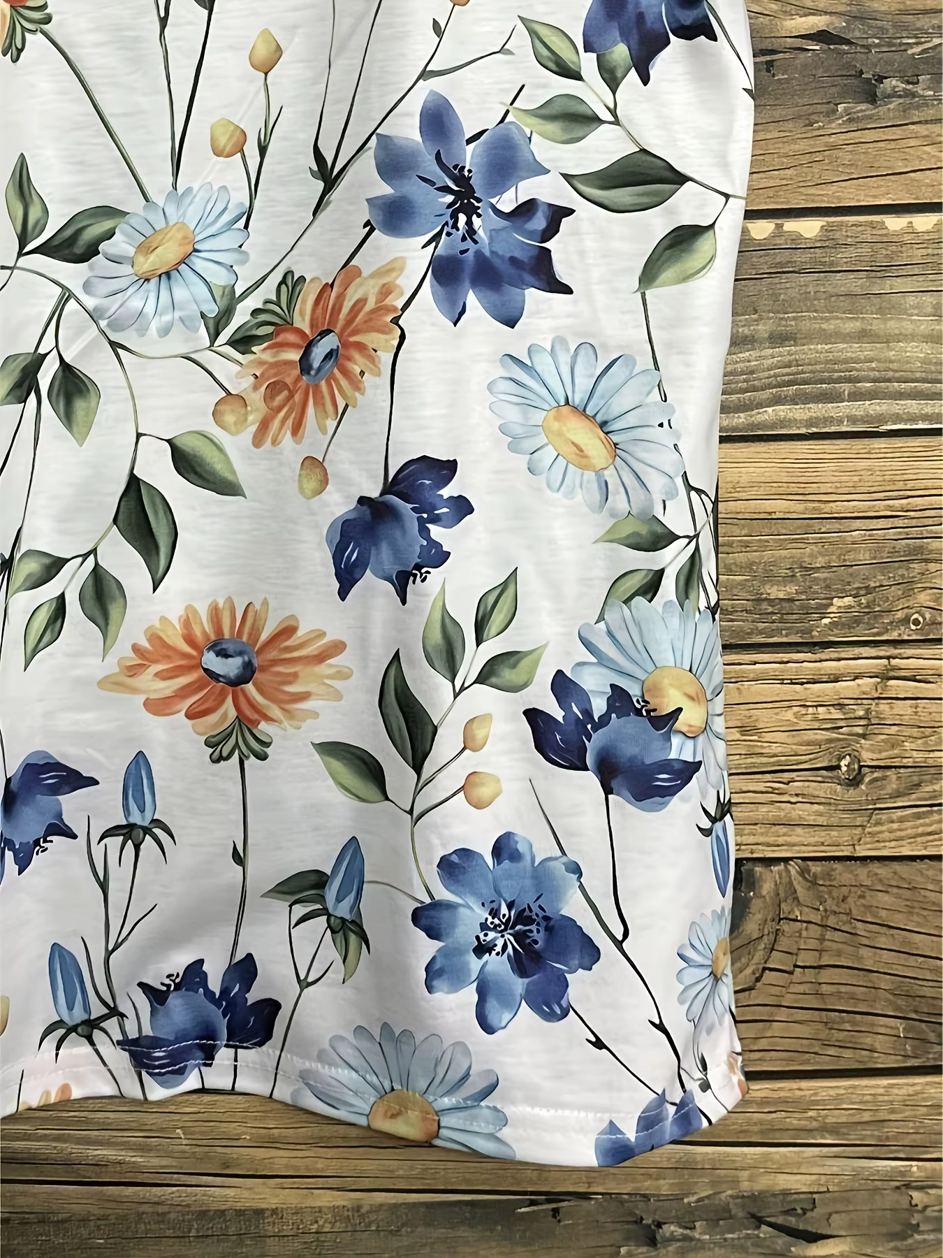 T-shirt pour femme - Motif floral bleu et jaune