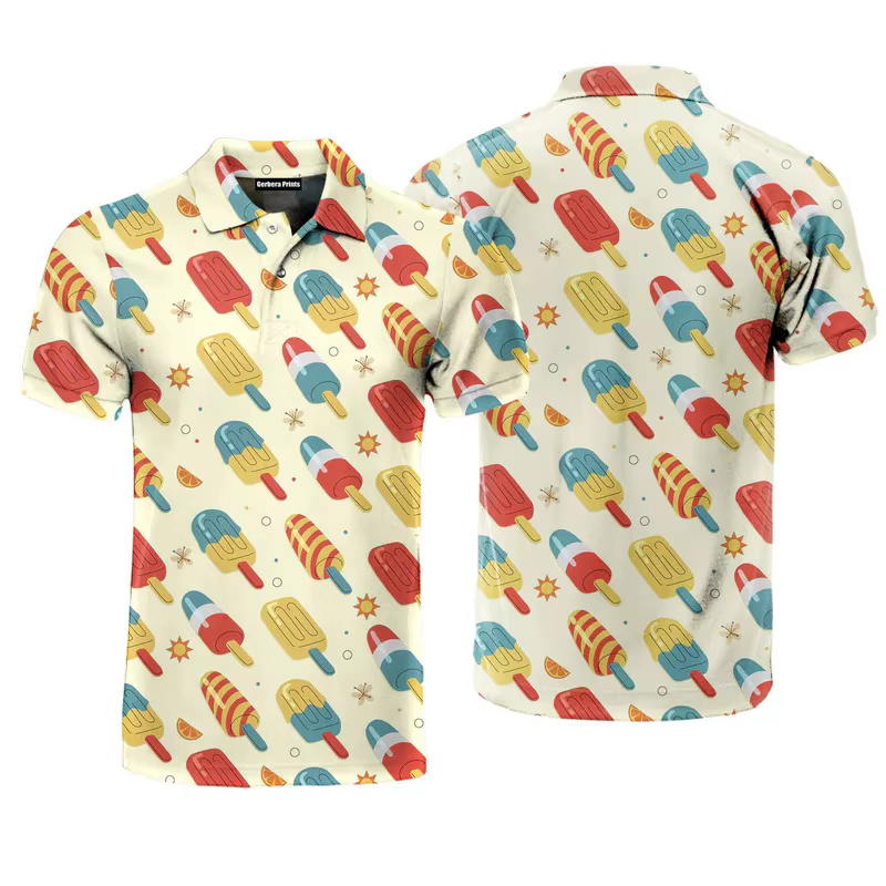 Harajuku manches courtes hommes polos crème glacée impression 3d revers homme haut nouvel été surdimensionné