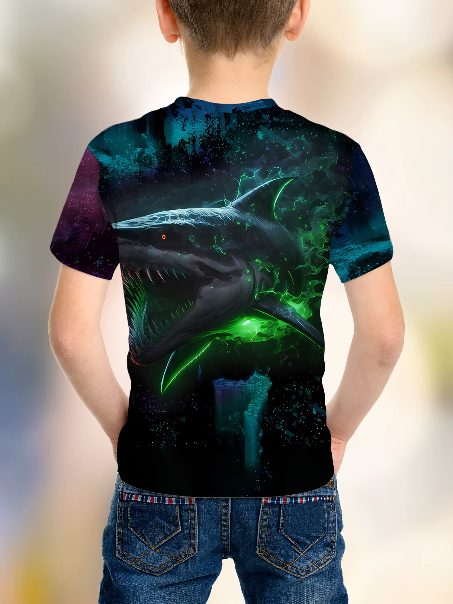 T-shirt tendance à imprimé requin 3D