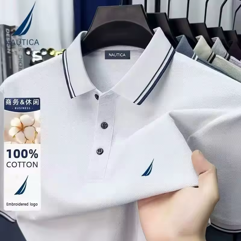 Polo décontracté pour homme Nautica, brodé, 100 % coton, t-shirt d'été à manches courtes, vêtements de marque pour homme