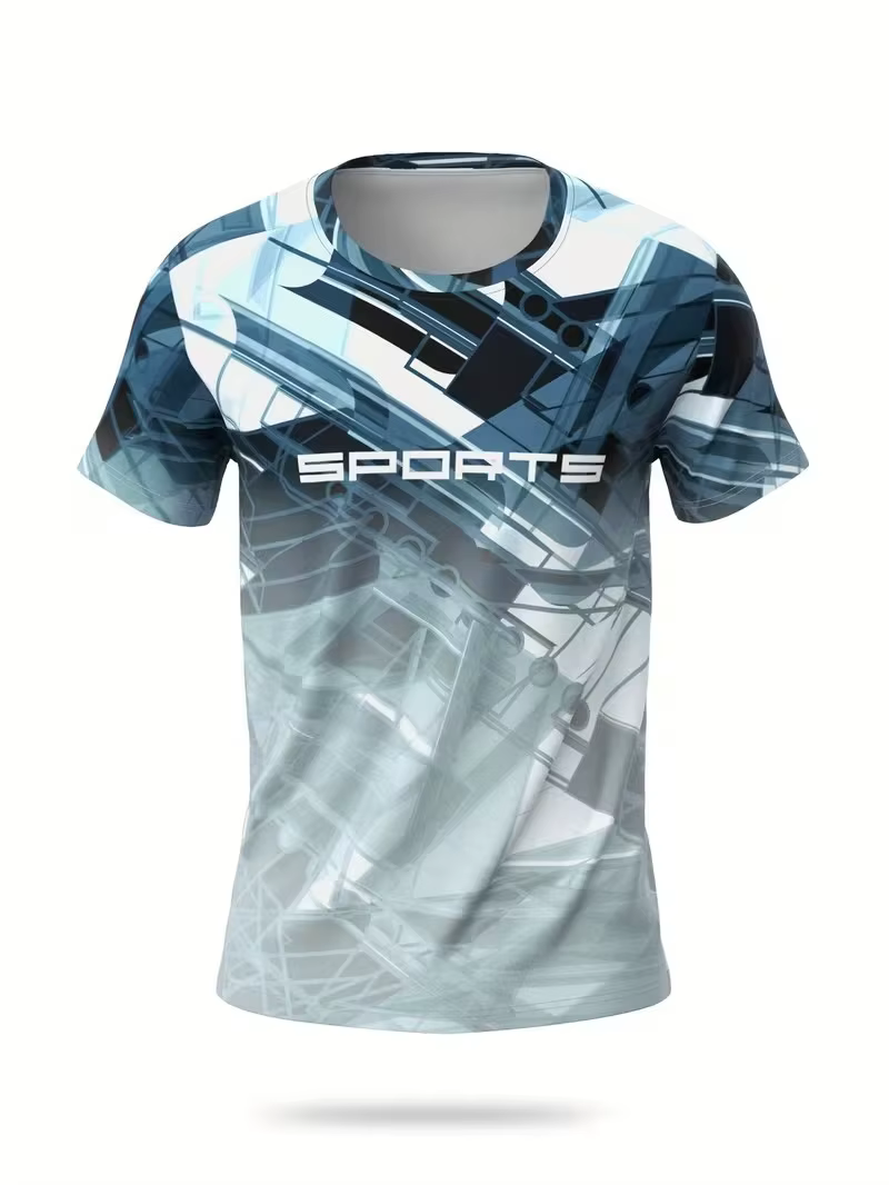 T-shirt de sport pour homme, séchage rapide, respirant, nouveau, imprimé nid d'abeille, color block, col rond, haut de gamme, vêtements de sport pour la course à pied