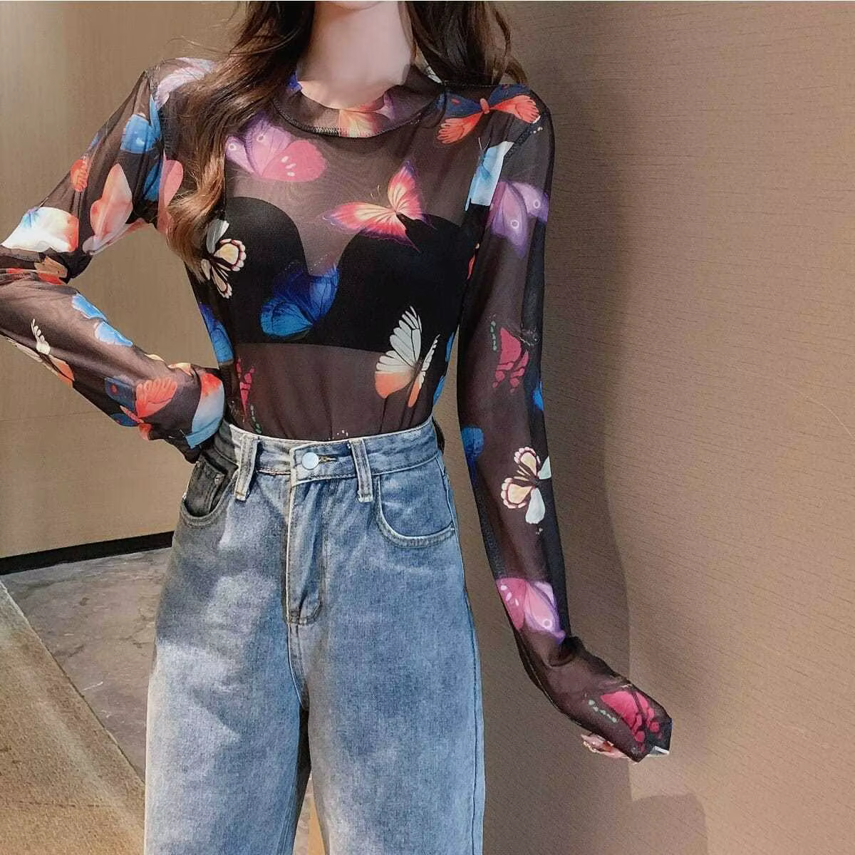 T-shirt avec vêtements imprimés haut violet pour femmes maille 2025