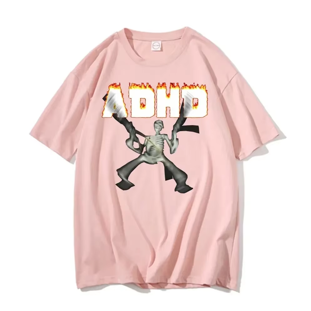 Adhd squelette Meme T-shirts classique Vintage Humor horreur drôle crâne t-shirt hommes femmes décontracté Hip Hop été