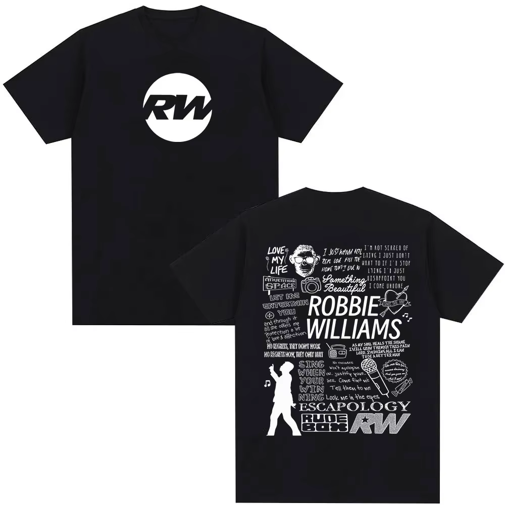 Robbie Williams Rw Tour Album Merch T-shirt hommes femmes mode Harajuku