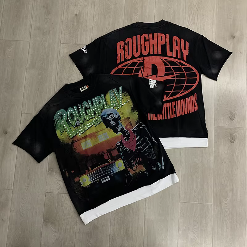 T-shirt à manches courtes imprimé crâne américain 26ss Rough Play