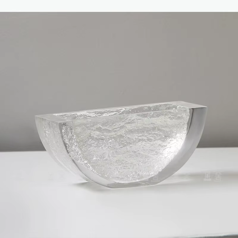 Vase transparent semi-circulaire à texture glacée, pots à fleurs, décoration de bureau, arrangement de fleurs, vases floraux, décoration esthétique de la pièce