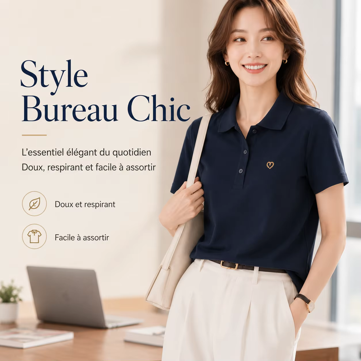 Chemise polo en coton mélangé pour femmes