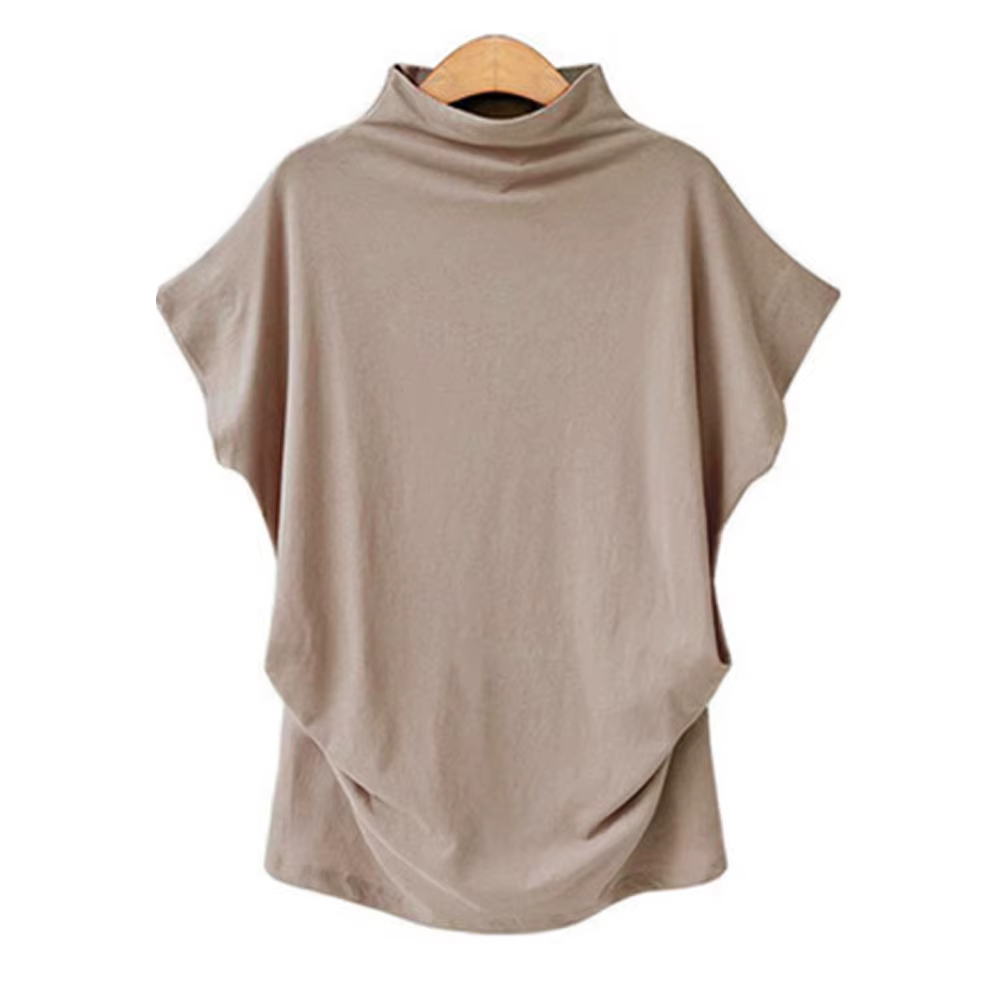 T-shirt à manches courtes et col haut pour femme