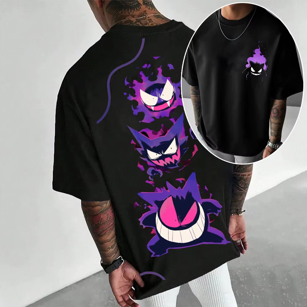 T-shirt d'été en coton à manches courtes pour cosplay Pokémon, style décontracté et rétro, pour hommes, femmes et tenues assorties en famille