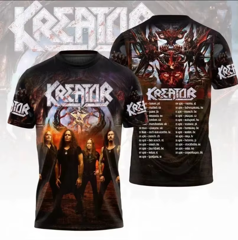 Nouveau T-shirt 3D imprimé Kreator Band 2026 pour Hommes