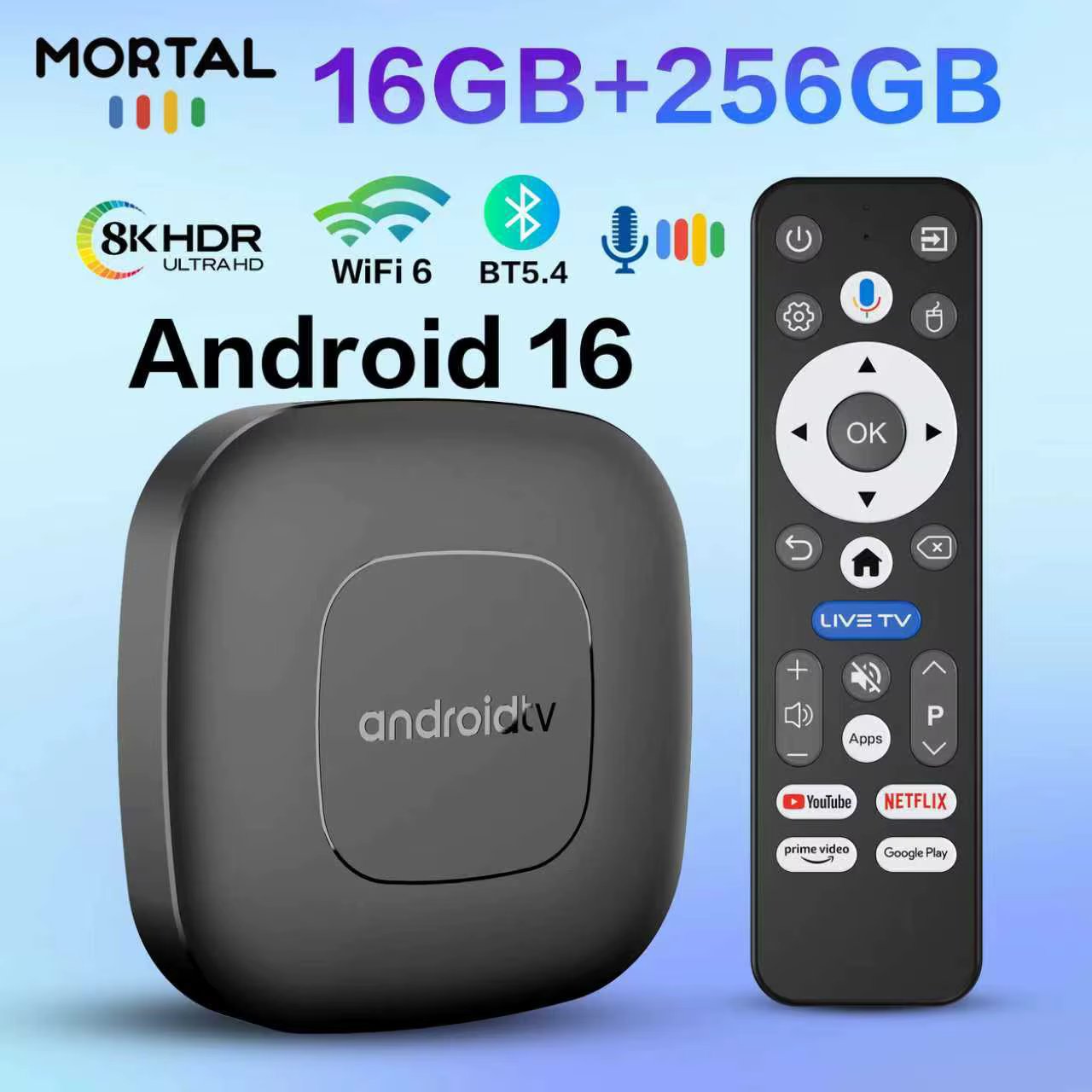 Boîtier TV Android 16 avec assistant Google, commande vocale, 8 Go, 128 Go ou 256 Go, 4K, Wi-Fi 6, Bluetooth 5.0, T1 RK3518, lecteur multimédia vidéo 4K