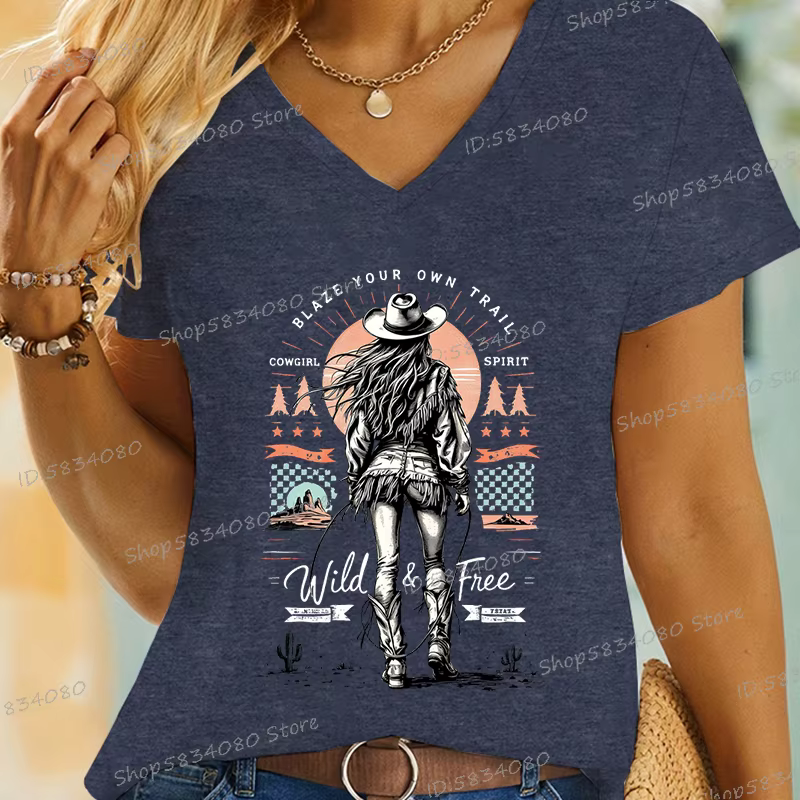 Rétro Cowgirl sauvage et gratuit imprimé T-shirt Vintage désert