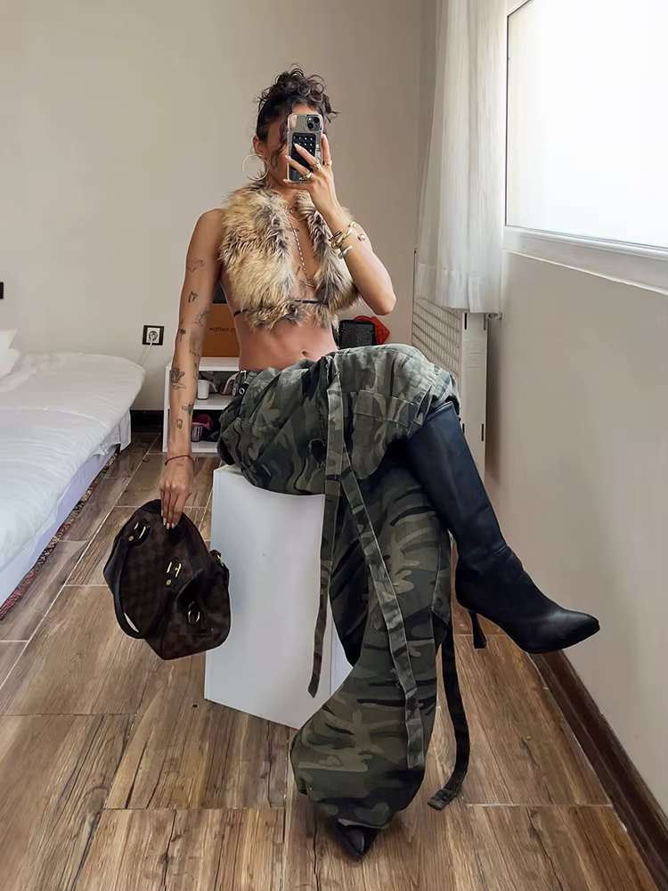 Cutenew mince fourrure licou débardeur femmes Sexy dos nu léopard Simple sauvage gothique Punk Hottie rue minuit Clubwear gilet