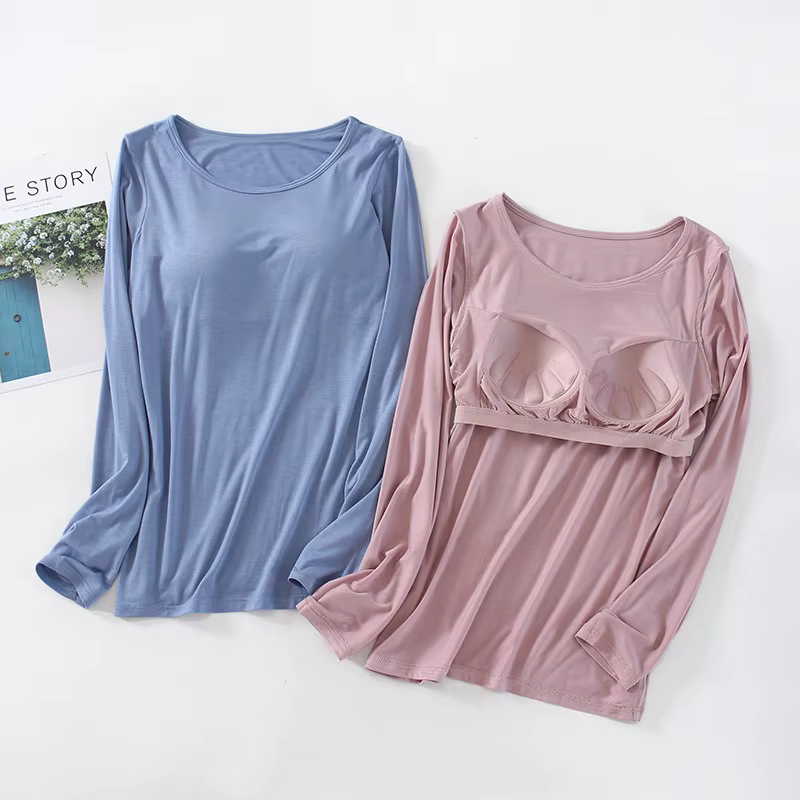 T-shirt à manches longues avec coussretours de poitrine pour femme