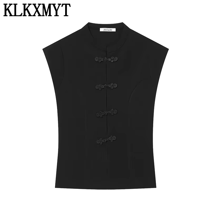 Haut décontracté et élégant pour femme KLKXMYT – Nouvelle collection 2026 – Débardeur court à nœud chinois
