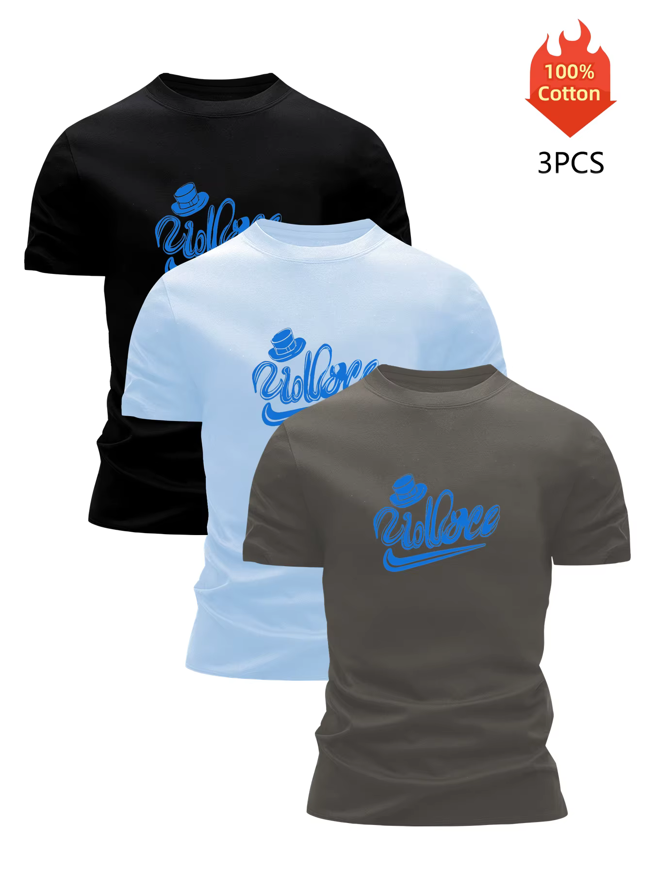T-shirt imprimé pack de 3 t-shirts graphiques 100 % coton pour hommes chemisier d'été drôle décontracté respirant cool luxe vêtements de haute qualité
